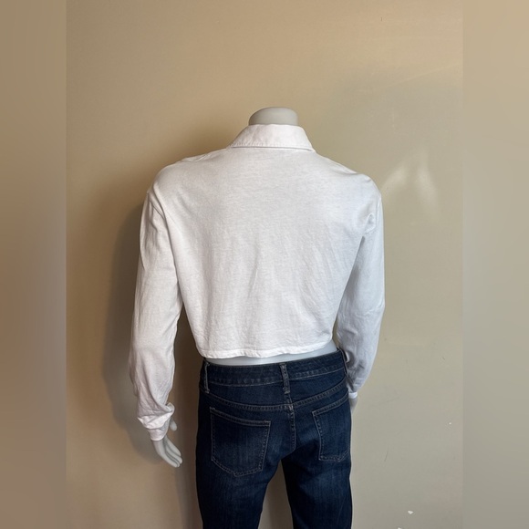 Sunday Best Roland Long Sleeve. Cropped White Long-Sleeve Polo. XS P2P 21" - Picture 7 of 7